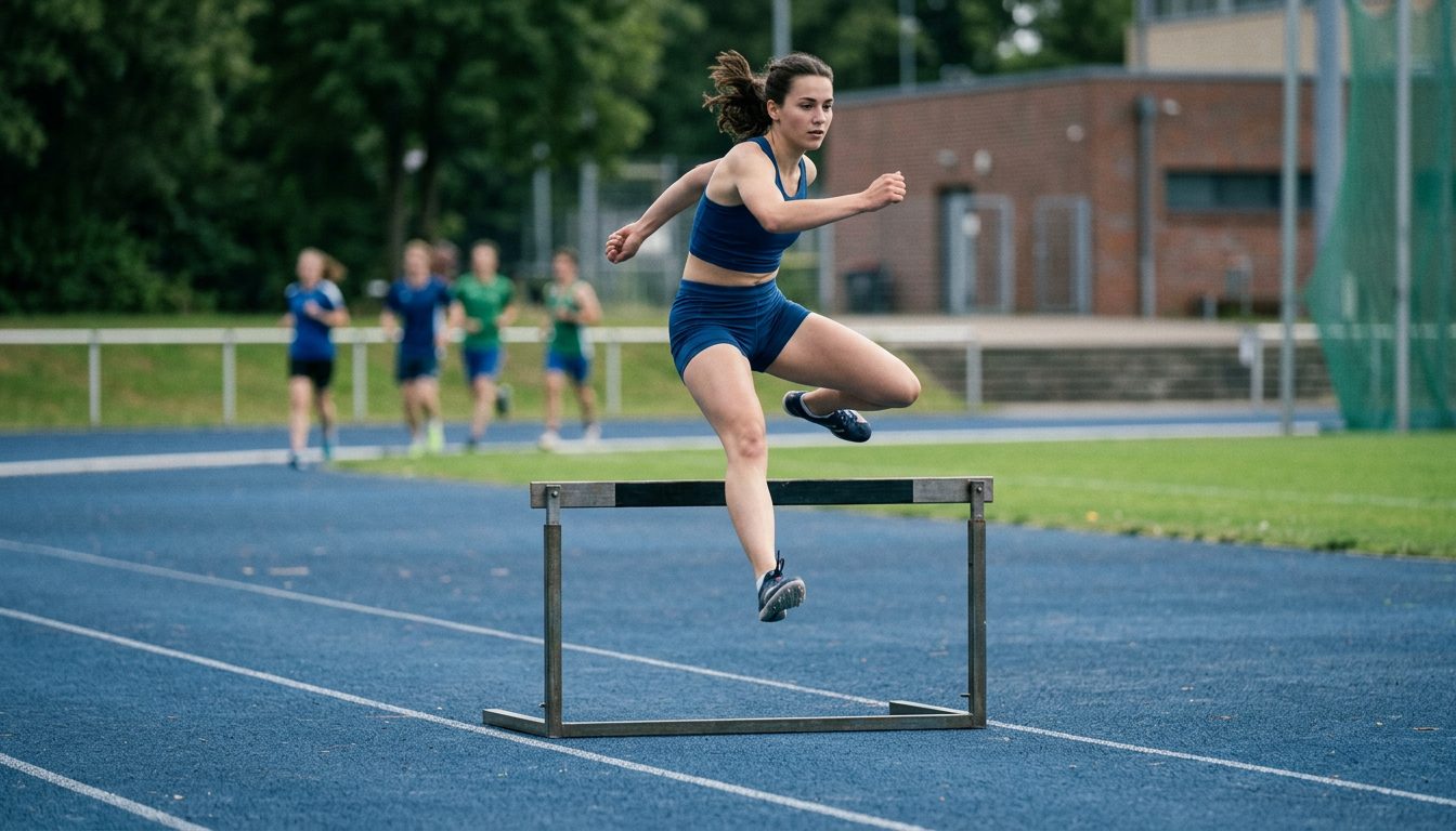 KI-generiertes Symbolbild: Läufer überquert ein Hindernis im Lauf, Thema Hindernislauf