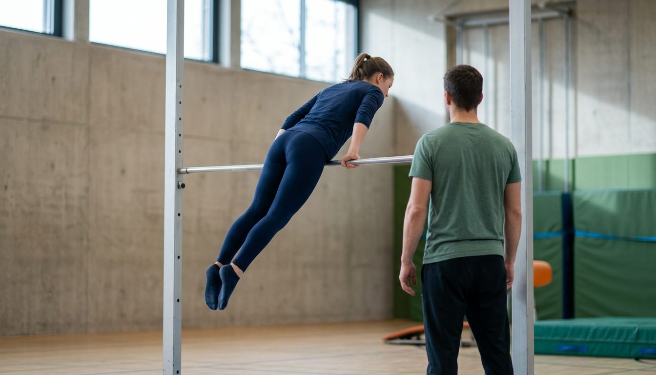 KI-generiertes Symbolbild: Zwei Studierende mit Sporttaschen auf der Campuswiese, Thema Sporteignungstest Paderborn