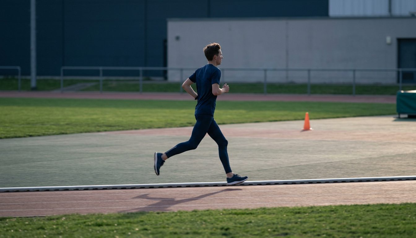 KI-generiertes Symbolbild: Athlet im Lauf auf der Freiluftbahn, Thema Sporteignungstest Mainz