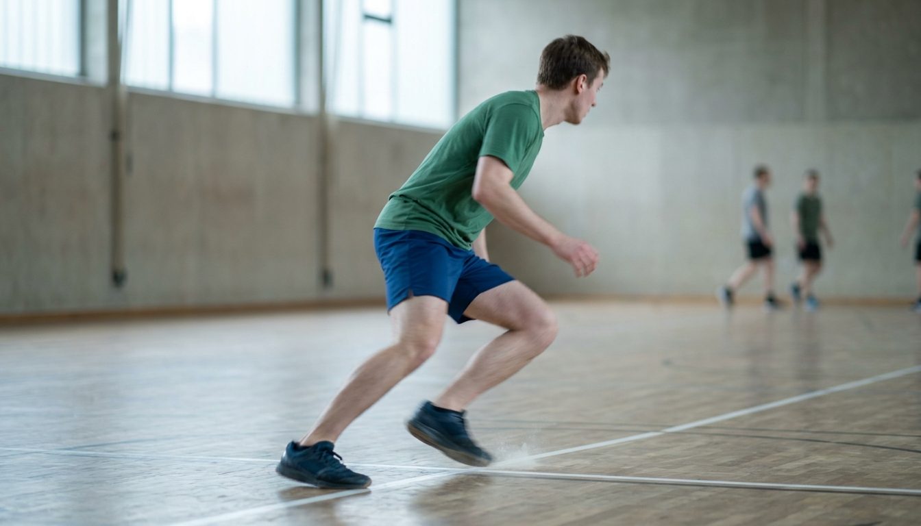 KI-generiertes Symbolbild: Athlet bei der Wende im Shuttle Run, Thema Sporteignungstest Kaiserslautern