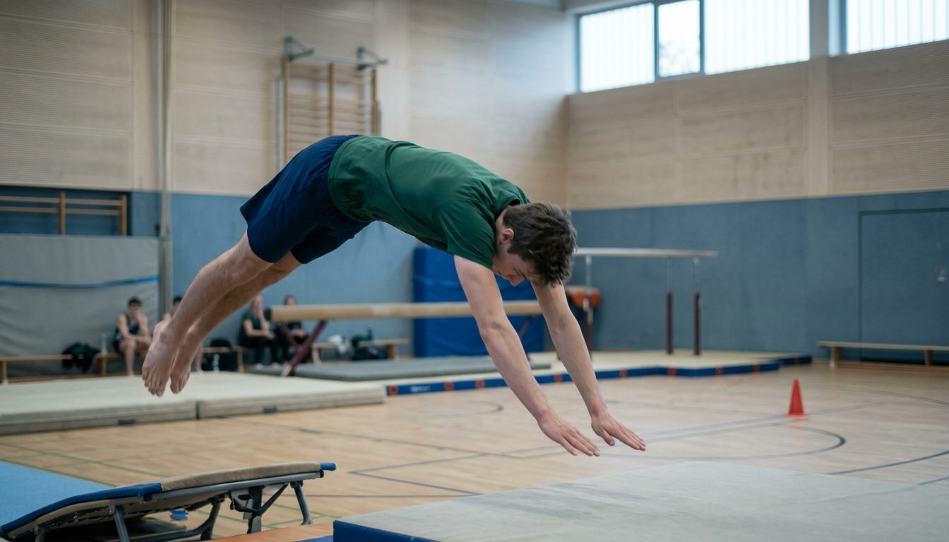 KI-generiertes Symbolbild: Athlet im Sprung über den Sprungtisch, Thema Sporteignungstest Kassel