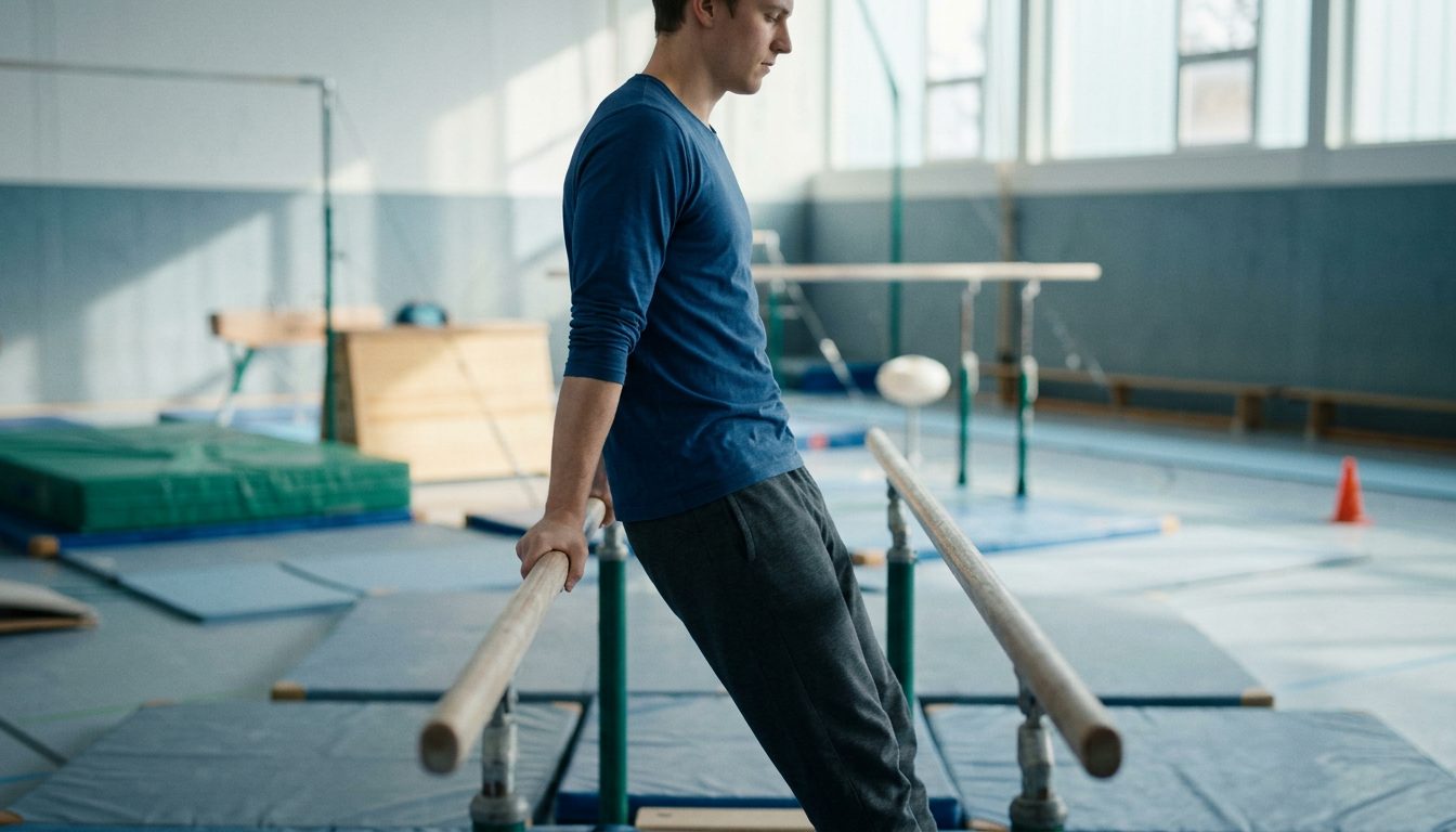 KI-generiertes Symbolbild: Athlet im Stütz am Barren, Thema Sporteignungsprüfung PH Ludwigsburg