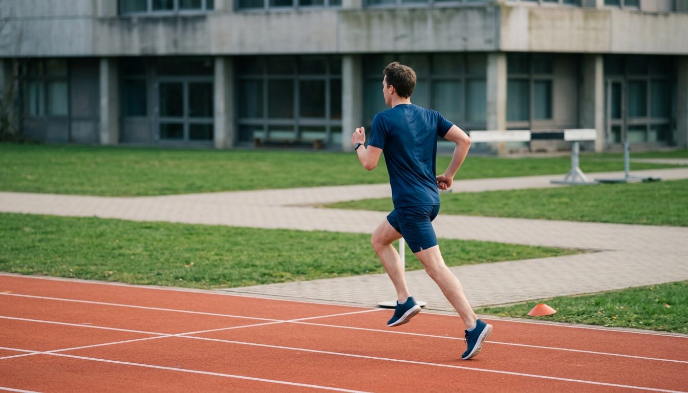 KI-generiertes Symbolbild: Läuferin auf den letzten Metern eines Laufs, Thema Sporteignungstest Passau