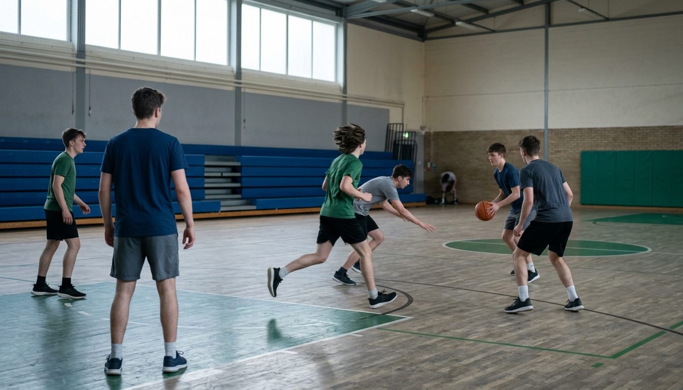 KI-generiertes Symbolbild: Sportspiel in der Halle, Thema Sporteignungstest Uni Vechta