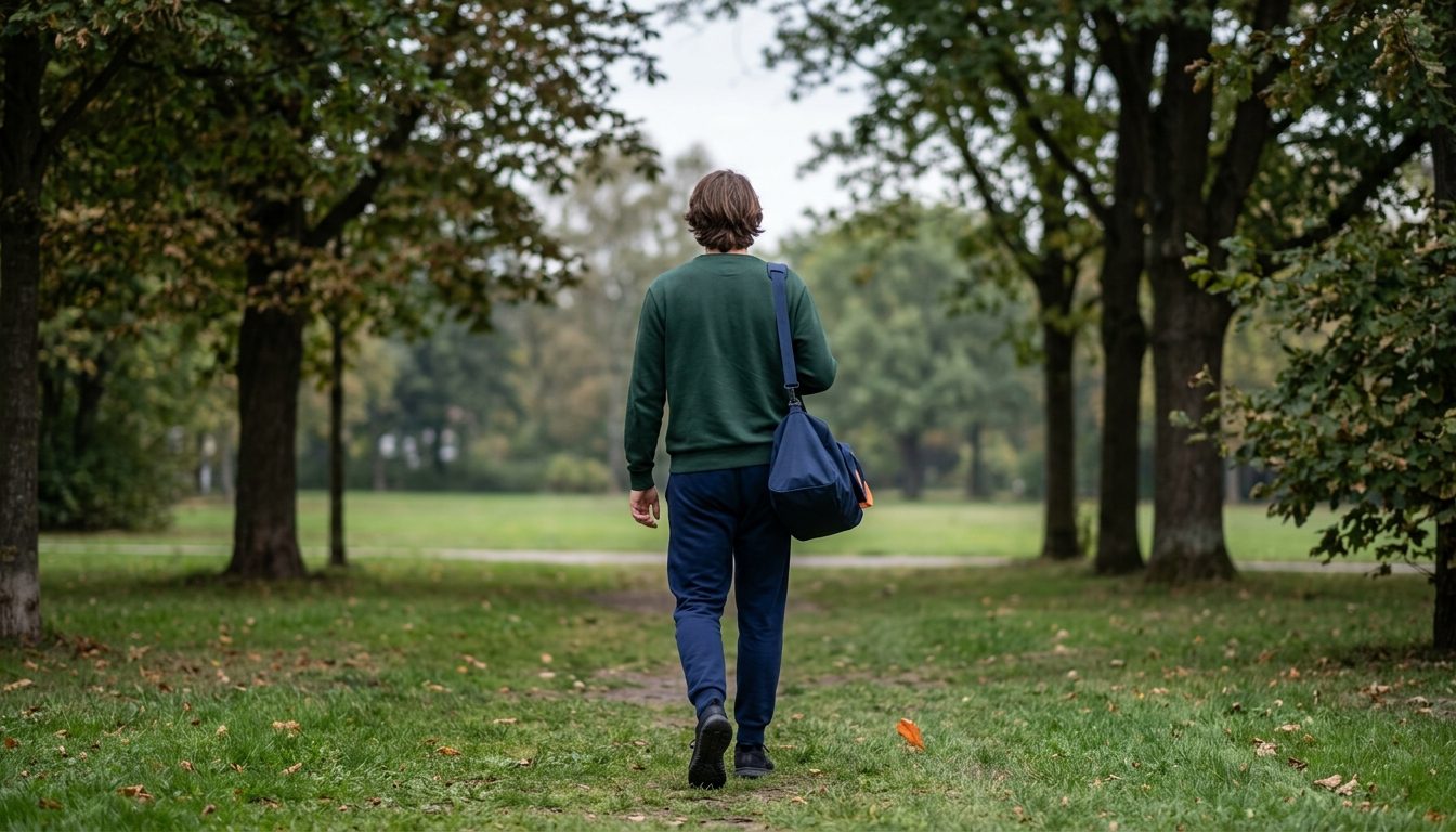 KI-generiertes Symbolbild: Studentin mit Sporttasche auf dem Campus, Thema Sporteignungstest Georg-August-Uni Göttingen