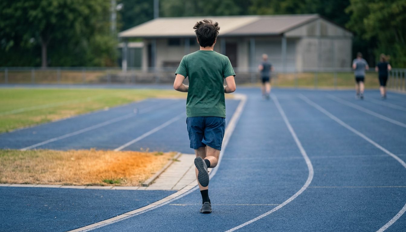 KI-generiertes Symbolbild: Dehnen vor der Prüfung, Thema Sporteignungstest Uni Hildesheim