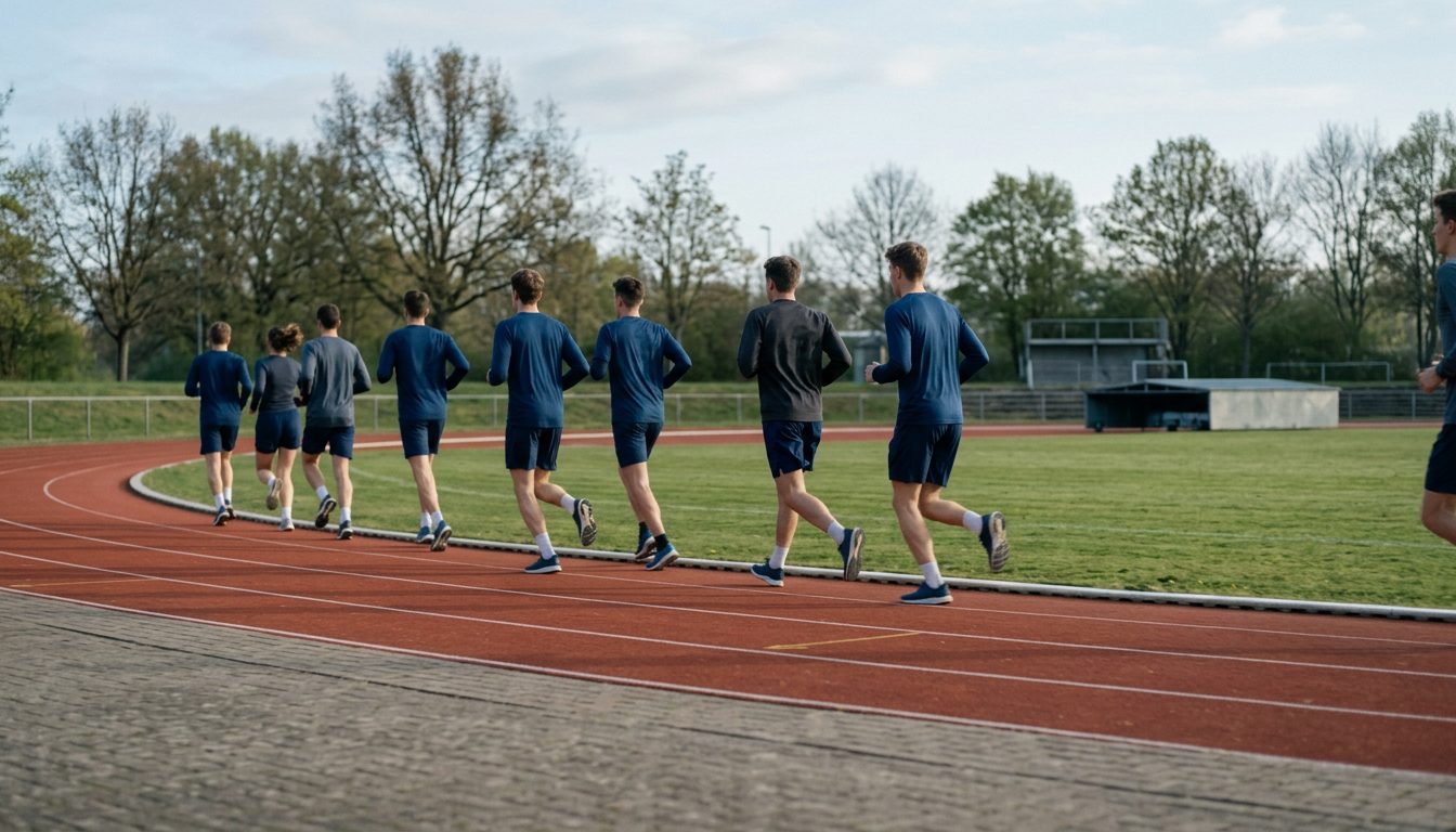 KI-generiertes Symbolbild: Aufwärmrunde auf der Bahn, Thema Sporteignungstest Otto-von-Guericke-Uni Magdeburg