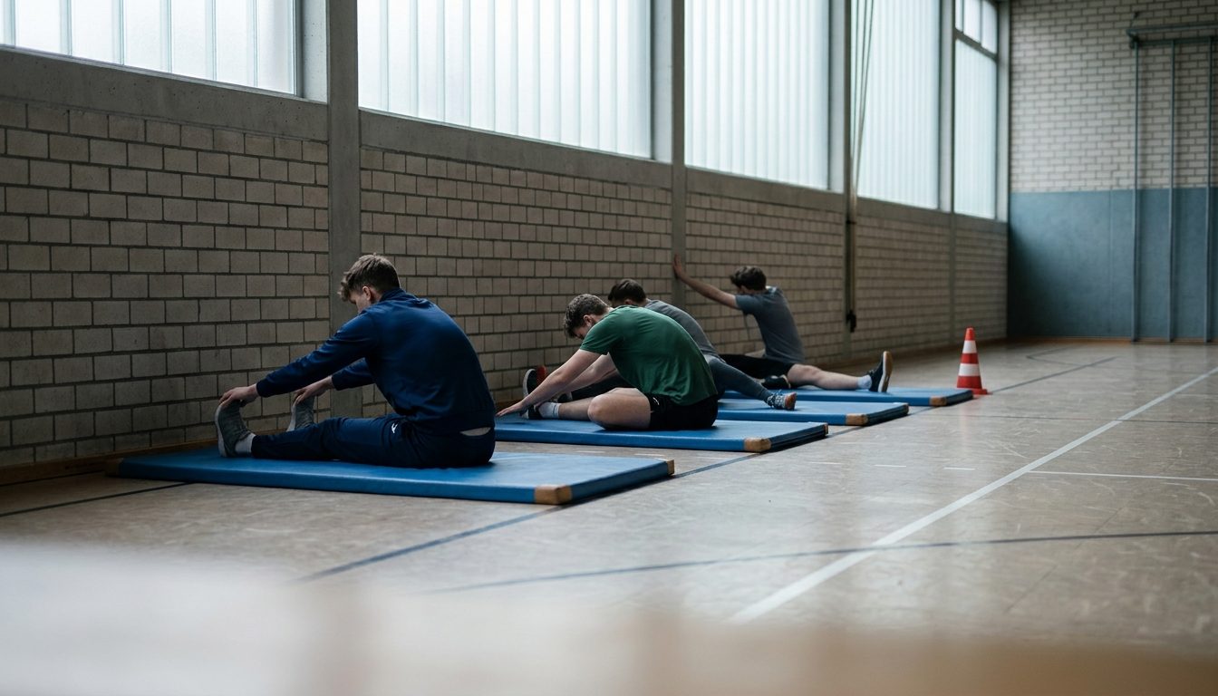 KI-generiertes Symbolbild: Dehnen vor der Prüfung, Thema Sporteignungstest Uni Wien
