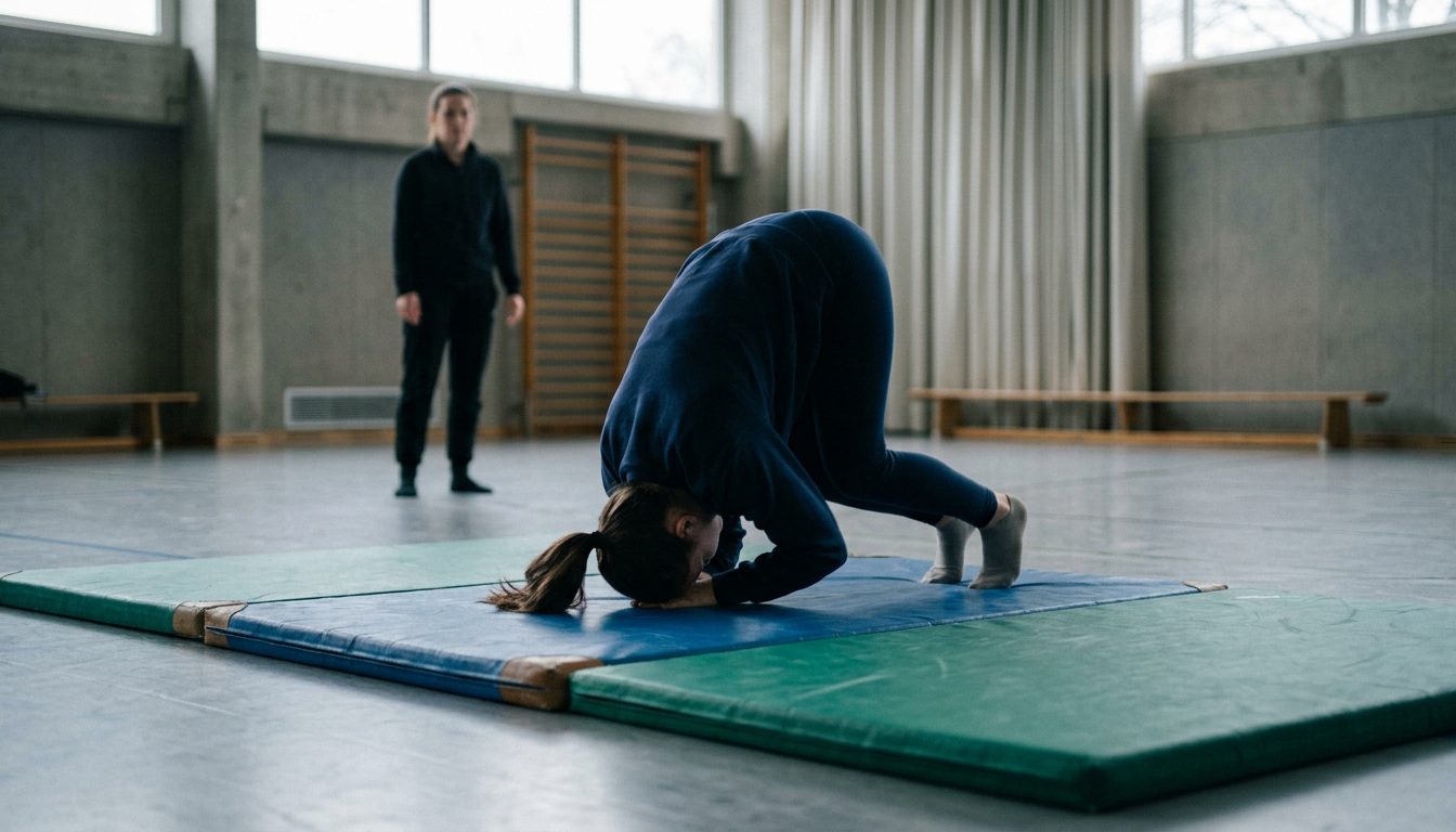 KI-generiertes Symbolbild: Bodenturnen auf der Matte, Thema Sporteignungstest Eidgenössische Hochschule für Sport Magg
