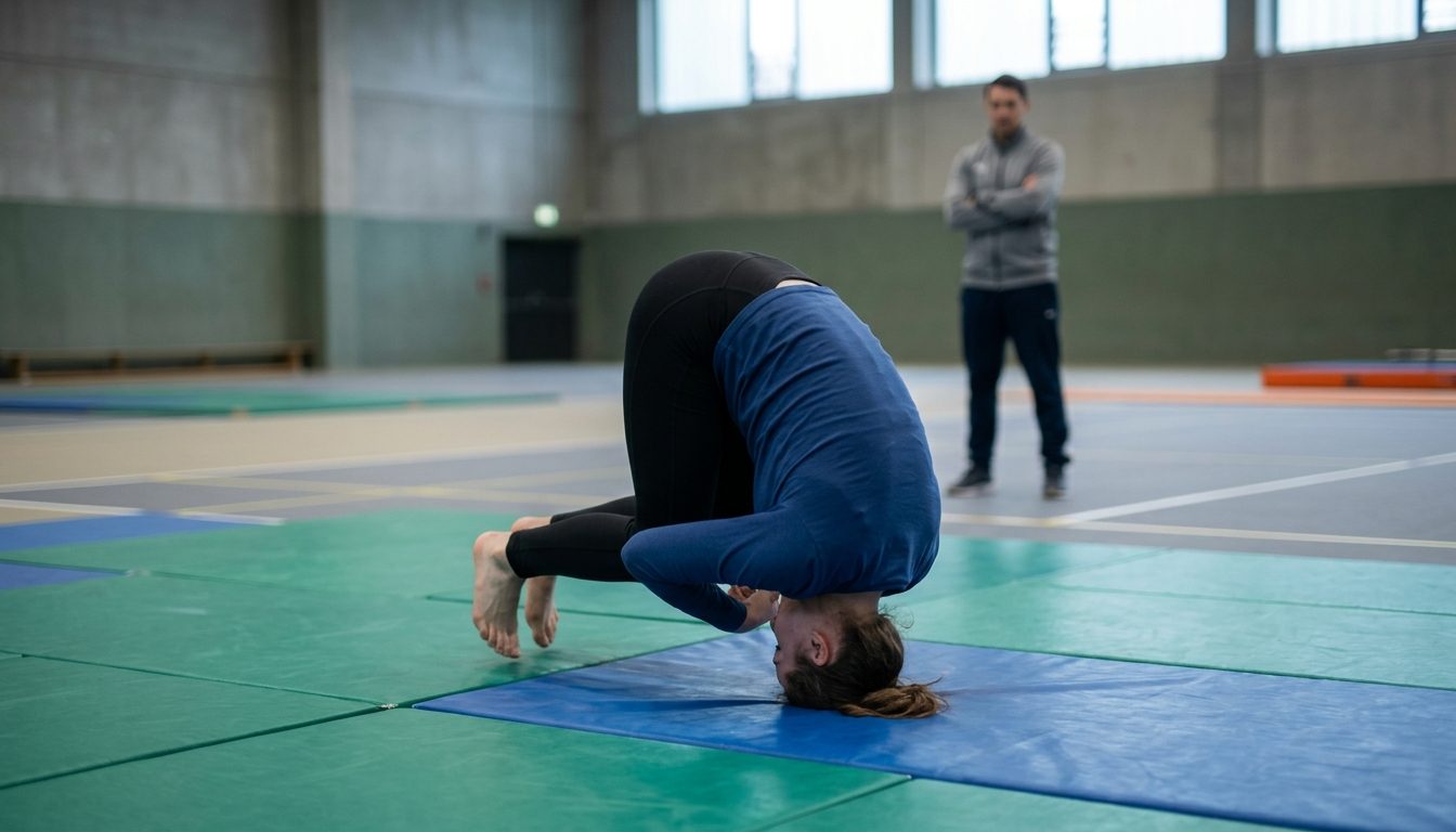KI-generiertes Symbolbild: Bodenturnen auf der Matte, Thema Sporteignungstest Uni Bern