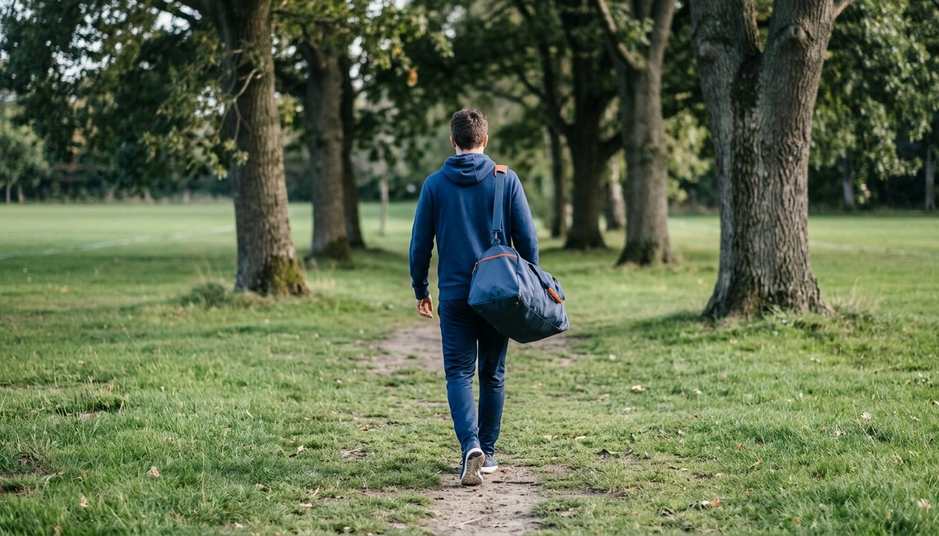 KI-generiertes Symbolbild: Studentin mit Sporttasche auf dem Campus, Thema Sporteignungstest Uni Zürich