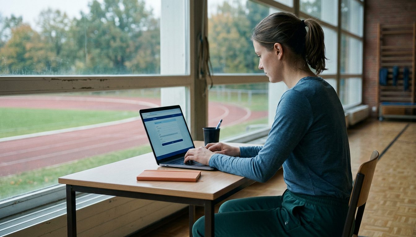 KI-generiertes Symbolbild: Person meldet sich online für die Prüfung an, Thema BaySpET