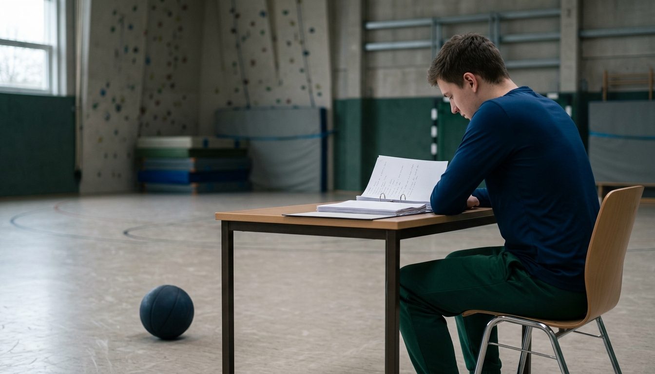 KI-generiertes Symbolbild: Person bereitet Unterrichtsmaterial mit Ball vor, Thema Didaktikfach Sport
