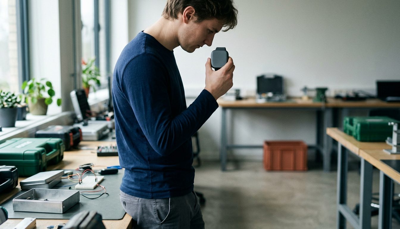 KI-generiertes Symbolbild: Studierende untersucht ein Sensorgerät im Labor, Thema Sporttechnologie